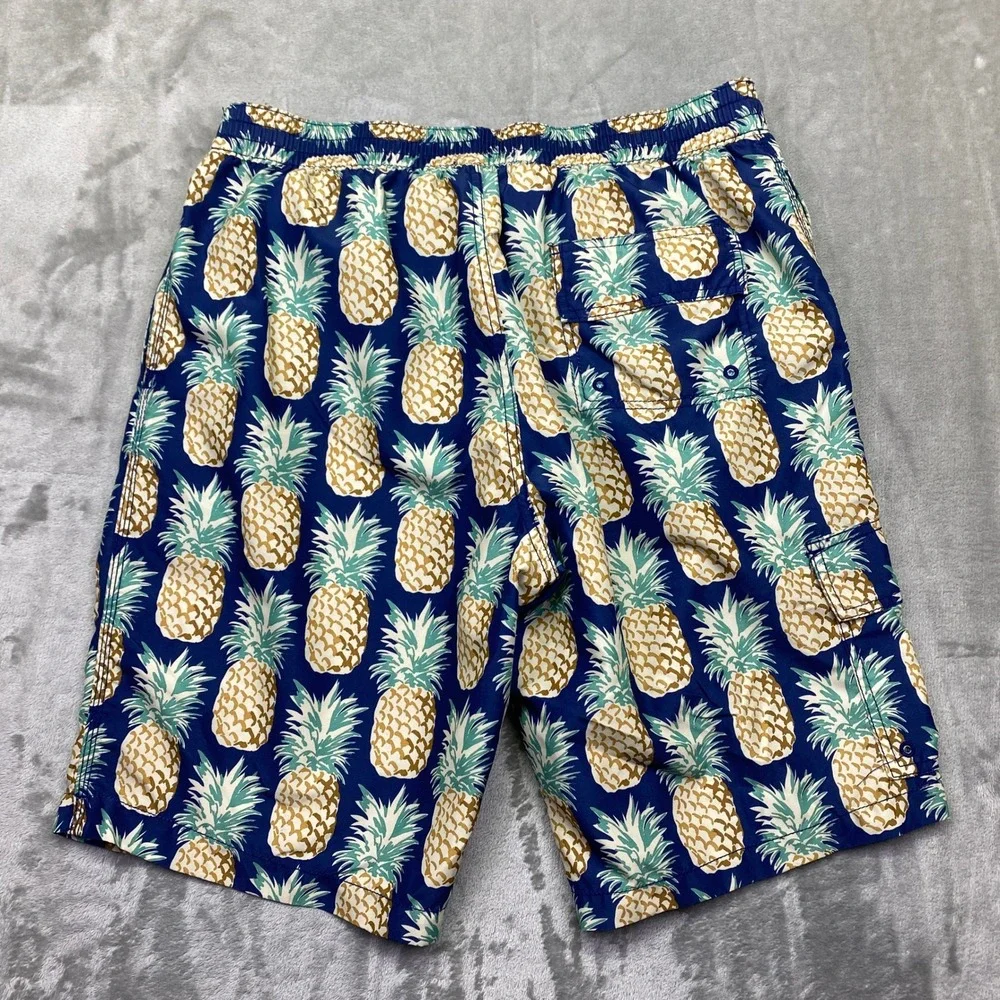 Tommy Bahama Swim Trunks L Pineapple Print Blue Green Drawstring‎ Casual Surf